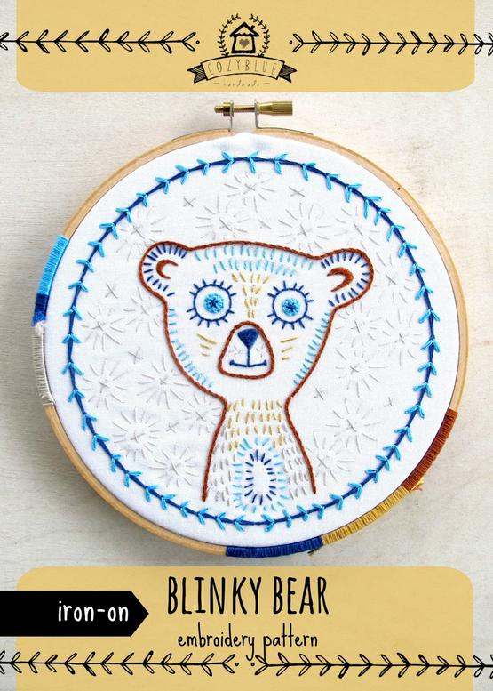 Blinky Bear Iron-on Embroidery Pattern
